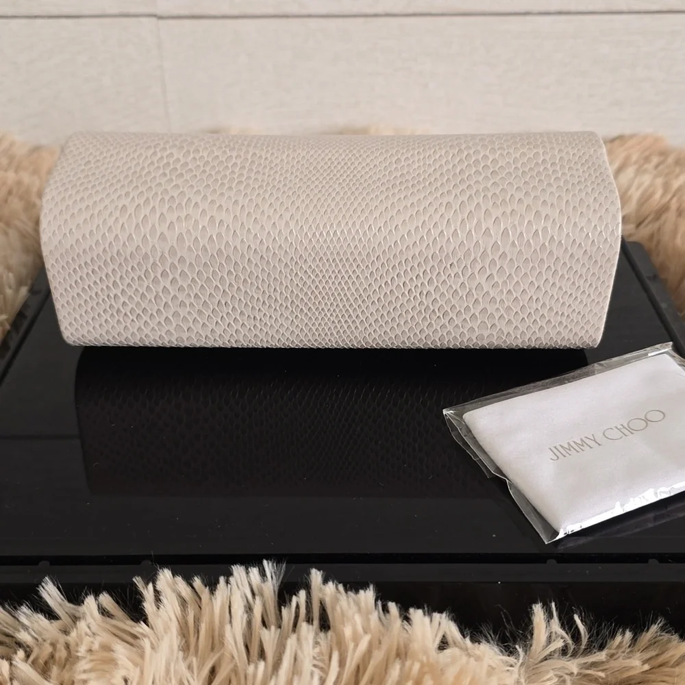 Jimmy Choo Cream Faux Snakeskin Glasses Case-NWOT